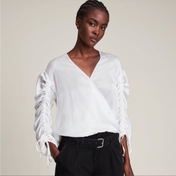 All Saints Tops - NWOT 248.00 ALL SAINTS NWOT Preslie Silk  WHITE SILK TOP  size 8